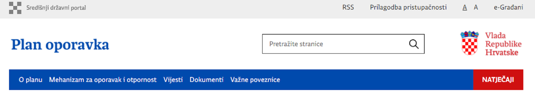 Web stranica Središnjeg državnog portala – Nacionalni plan oporavka i otpornosti 2021. – 2026.